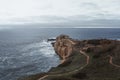 Big Waves of Nazare and Fort of Sao Miguel Arcanjo on a cloudy day - Nazare, Portugal