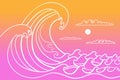 Big waves. Tropical sunset sea view. Minimalistic style.