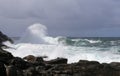 Big waves on Unstad surf beach, Lofoten, Norway Royalty Free Stock Photo