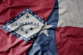 big waving colorful national flag of texas state and flag of arkansas state Royalty Free Stock Photo