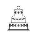 Big wedding cake vector line icon, sign, illustration on background, editable strokes Royalty Free Stock Photo