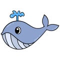 The big whale is spitting water from its back, doodle icon image kawaii Royalty Free Stock Photo