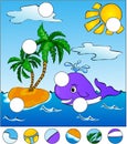 A big whale swiming in the sea. complete the puzzle and find the Royalty Free Stock Photo