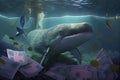 A big whale swims underwater. Generative AI