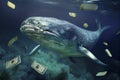 A big whale swims underwater. Generative AI