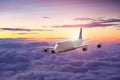 Big white airplane is flying over the clouds Royalty Free Stock Photo