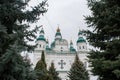 Big white ancient christian cathedral with crosses Royalty Free Stock Photo