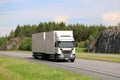 Big White Cargo Truck on Motorway Royalty Free Stock Photo