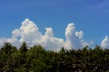 Big white cloud in the blue sky and the green tropical forest Royalty Free Stock Photo