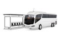 Big White Coach Tour Bus near Bus Station. 3d Rendering