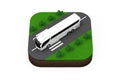 Big White Coach Tour Bus over Route Isometric Icon. 3d Rendering