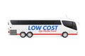 Big White Coach Tour Inter City Travel Bus with Low Cost Sign. 3d Rendering Royalty Free Stock Photo