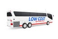 Big White Coach Tour Inter City Travel Bus with Low Cost Sign. 3d Rendering Royalty Free Stock Photo