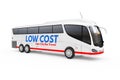 Big White Coach Tour Inter City Travel Bus with Low Cost Sign. 3d Rendering Royalty Free Stock Photo