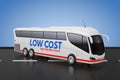 Big White Coach Tour Inter City Travel Bus with Low Cost Sign. 3d Rendering Royalty Free Stock Photo