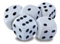 Big white dices in a pile - thrown in a craps game, yatzy or any kind of dice game against a white background with drop shadows Royalty Free Stock Photo