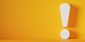 big white exclamation mark on bright yellow background. copy space. wide image. 3D Rendering Royalty Free Stock Photo