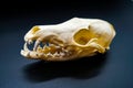 White fox skull, dogs, on a black background, teeth