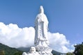 Big white Guanyin goddess sculpture in Linh Ung Buddhist temple on monkeys mountain