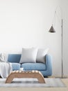 Big white living room.interior design,blue sofa,lamp,wooden table,carpet wall for copy space Royalty Free Stock Photo