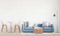 big white living room.interior design,blue sofa and table set,lamp,wooden table,carpet wall for copy space Royalty Free Stock Photo