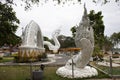Big white naka statue for thai people travelers travel visit and respect praying at Kaeng kabao canyon at maekong riverside on