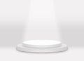 Big white round pedestal podium and soft light background.The light shines down below.For place goods,cosmetic,cartoon model,