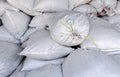 Big white sacks at large warehouse Royalty Free Stock Photo