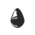 Big white shark head logo negative space, jaws with sharp teeth fish predator front view, white black illustration in minimal