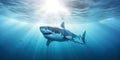 big white shark underwater with the sun rays Royalty Free Stock Photo