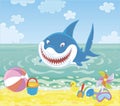 Funny great white shark on a summer beach Royalty Free Stock Photo