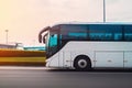 Big white tourist bus at the airport. Generative ai