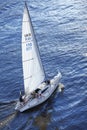 Big white yacht sailing in ocean, view from above Royalty Free Stock Photo