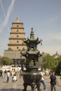 Big Wild Goose Pagoda, Xian, China with tourists and statue Royalty Free Stock Photo