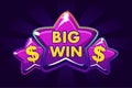 Big win banner background for online casino, poker, roulette, slot machines, card games. Vector icon violet stars. Royalty Free Stock Photo