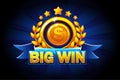 Big Win banner with blue ribbon and text. Vector illustration for casino, slots, roulette and game UI