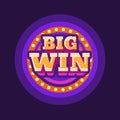 Big win casino purple round retro sign flat illustration