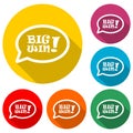 Big win message icon or logo, color set with long shadow Royalty Free Stock Photo