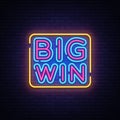 Big Win neon sign vector. Big Win Design template neon sign, light banner, neon signboard, nightly bright advertising Royalty Free Stock Photo