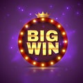 Big win. Prize label winning game lottery poster. Casino cash money jackpot gambling vector website promotion banner Royalty Free Stock Photo