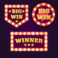 Big Win retro banner with glowing lamps. Vector Royalty Free Stock Photo