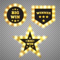 Big Win retro banner with glowing lamps. Vector Royalty Free Stock Photo