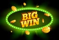 Big win retro banner glowing sign. Big win roulette jackpot casino business background of prize sign Royalty Free Stock Photo