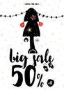 Big winter sale coupon with black calligraphy font. Vector illustration In candinavian style, salling card, coupon, banner, poster