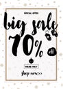 Big winter sale coupon with black calligraphy font. Vector illustration In candinavian style, salling card, coupon