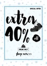 Big winter sale coupon with black calligraphy font. Vector illustration In candinavian style, salling card, coupon