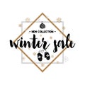 Big winter sale coupon with black calligraphy font. Vector illustration In candinavian style, salling card, coupon