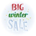 Big winter sale sign, bright and colorful. Design template for banners, brochures, flyers and so.