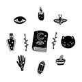 Big witch magic design elements collection. Cute hand drawn, doodle, sketch magician set. Witchcraft symbols potion Royalty Free Stock Photo