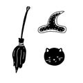 Big witch magic design elements collection. Cute hand drawn, doodle, sketch magician set. Witchcraft symbols witch s hat, black Royalty Free Stock Photo